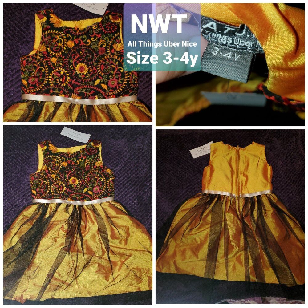 NWT A.T.U.N All Things Uber Nice Dress Fancy Size 3/4Y Gold Formal Dress up
